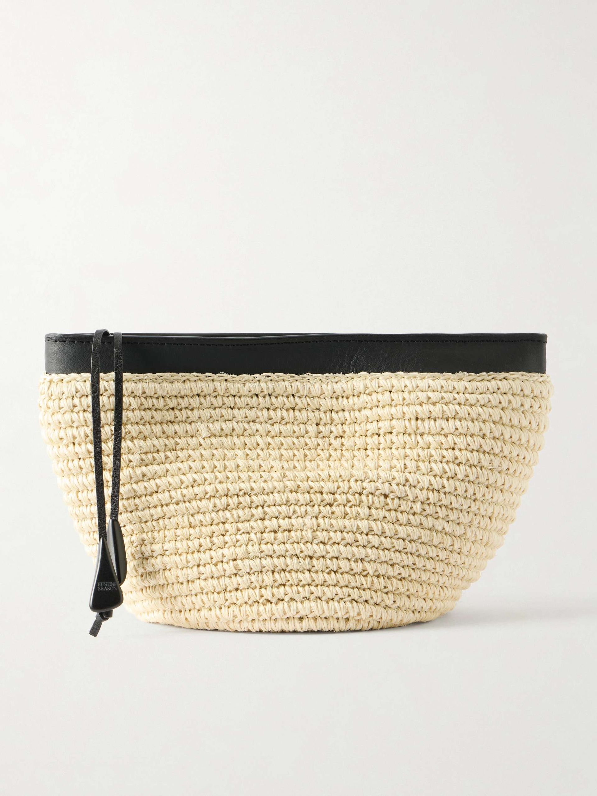 Leather-Trimmed Raffia Clutch