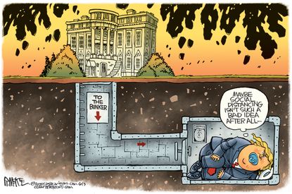 Political Cartoon U.S. Trump bunker social distancing George Floyd protests
