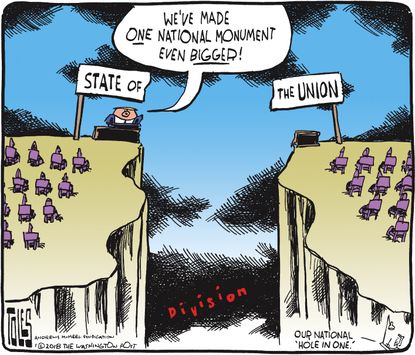 Political cartoon U.S. Trump State of the Union partisanship