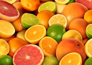 Citrus fruits, oranges, lemons, grapefruit, limes