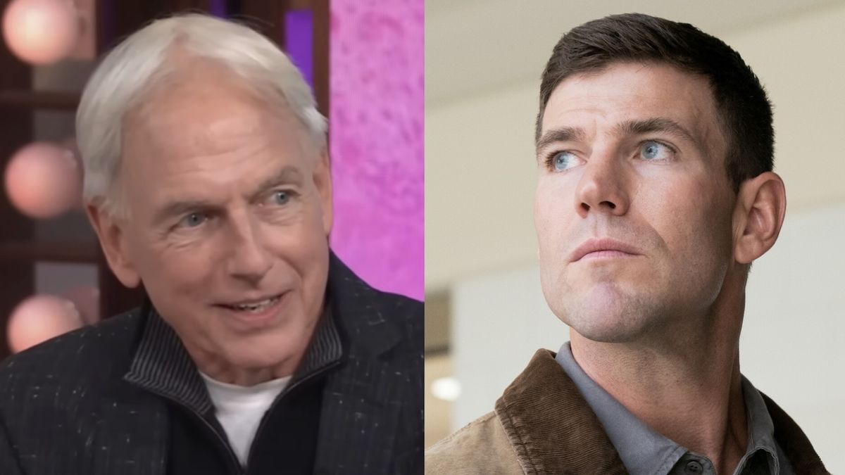 Side by side of Mark Harmon on Kelly Clarkson Show and Austin Stowell as Gibbs in NCIS: Origins