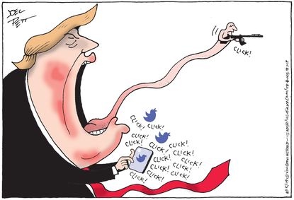 Political Cartoon U.S. Trump Racist Tweets Inspiring Mass Shooters White Supremacist