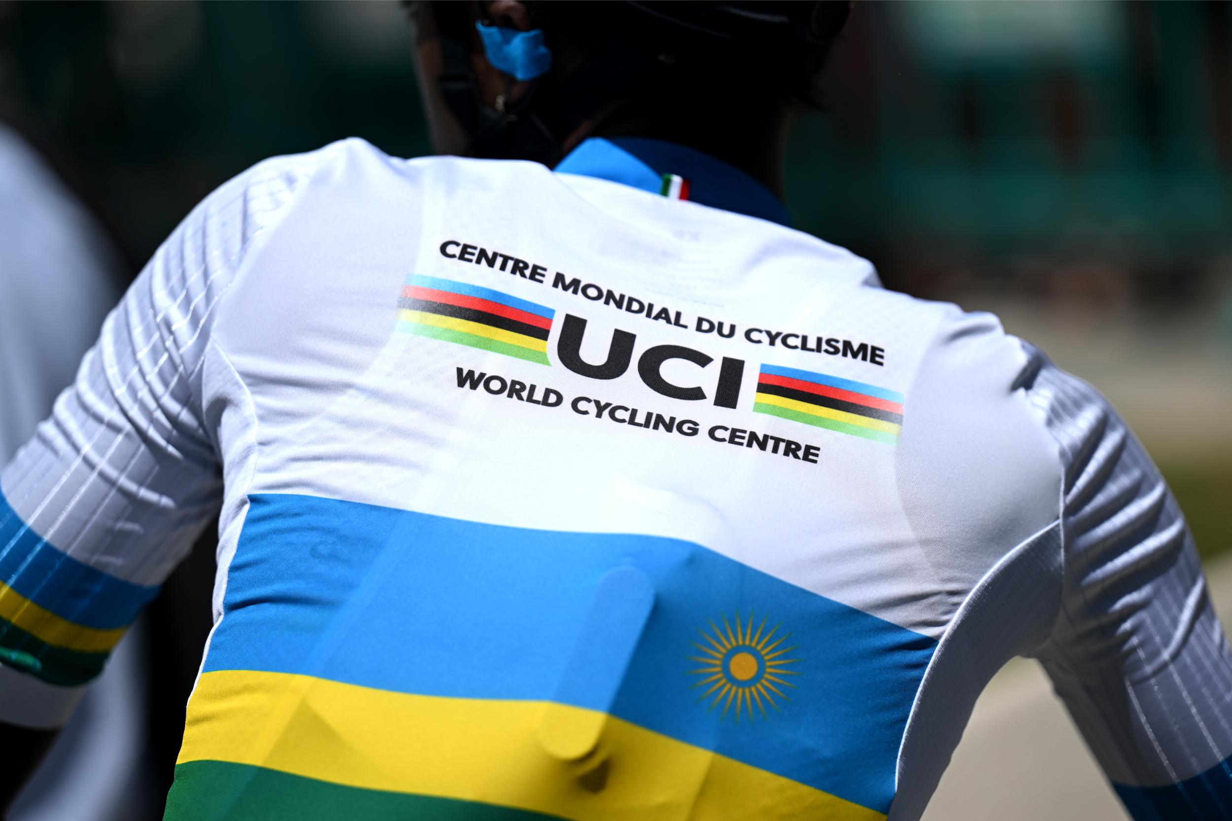The back of a rider's UCI World Cycling Centre jersey