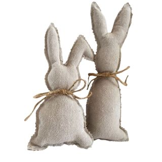 White plush easter bunny with jute collar leash