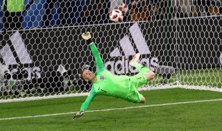 England goalkeeper Jordan Pickford saves a penalty from Colombia’s Carlos Bacca during the 2018 World Cup (Aaron Chown/PA)