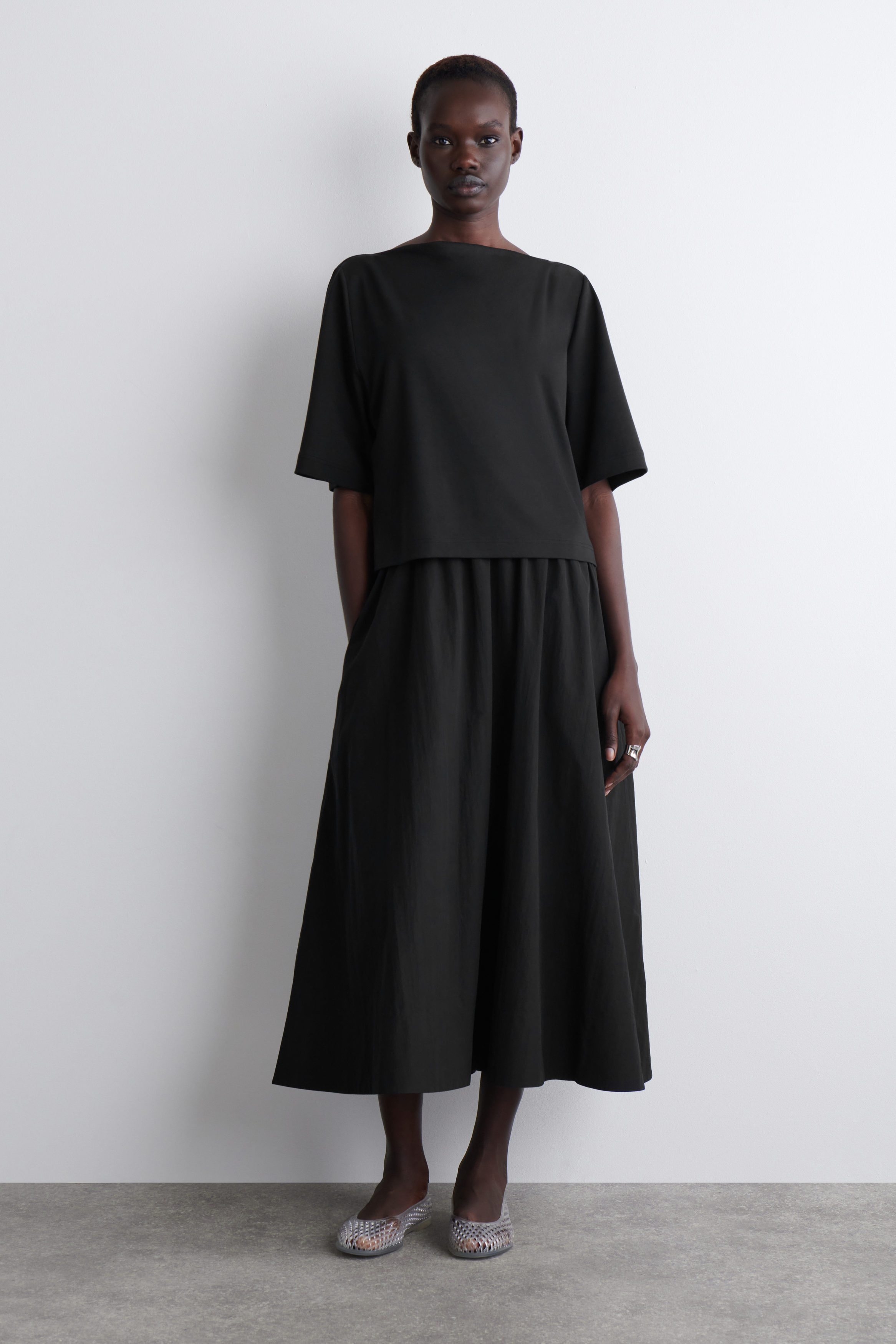 Layered Boat-Neck Midi Dress