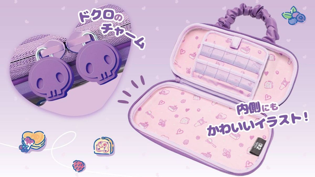 Official Hori marketing image showing the interioir of the Kuromi Puffy Hybrid Pouch for Nintendo Switch 2.