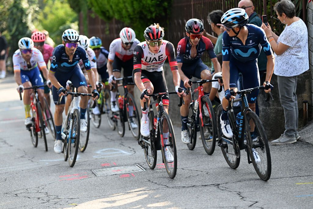 VARESE ITALY OCTOBER 04 Tadej Pogacar of Slovenia and UAE Team Emirates cmduring the 101st Tre Valli Varesine 2022 a 1963km one day race from Busto Arsizio to Varese 377m TreValliVaresine on October 04 2022 in Varese Italy Photo by Dario BelingheriGetty Images