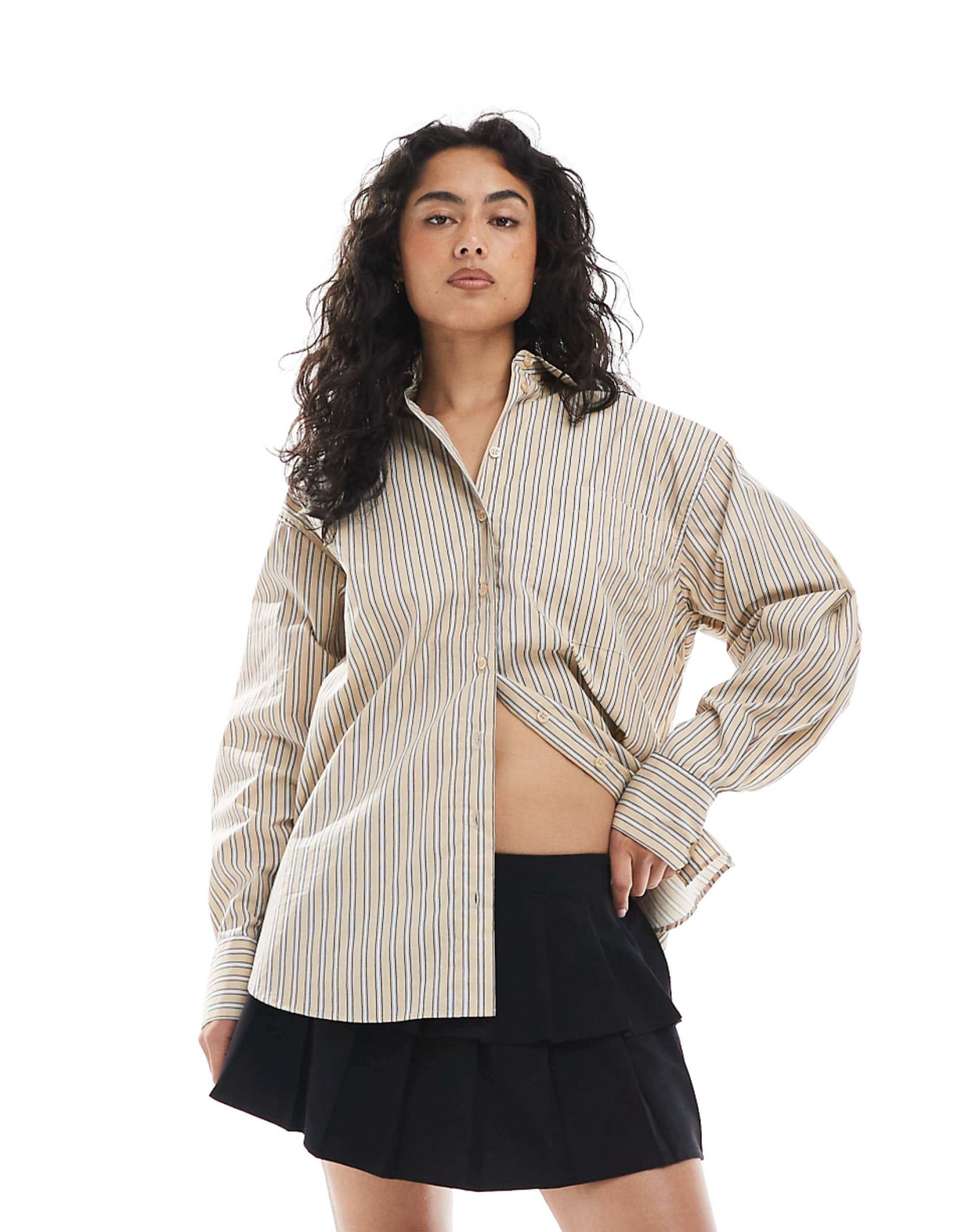 Asos Design Oversized Shirt in Stone Stripe
