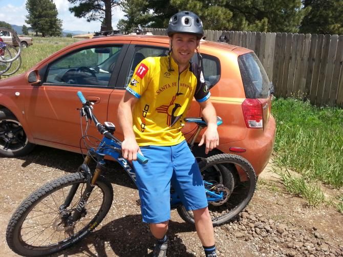 Macky&rsquo;s new definition of XC attire - notice the open-face helmet and XC shoes