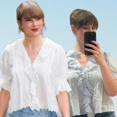 Taylor Swift and Editor Halie LeSavage wearing the Dôen Henry top