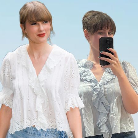 Taylor Swift and Editor Halie LeSavage wearing the D&ocirc;en Henry top