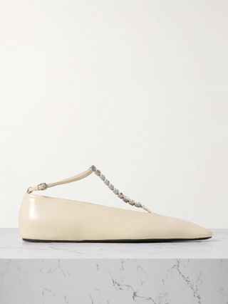 Crystal-Embellished Leather Ballet Flats