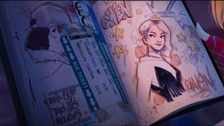 A screenshot of Miles' sketch book in Spider-Man: Across the Spider-Verse