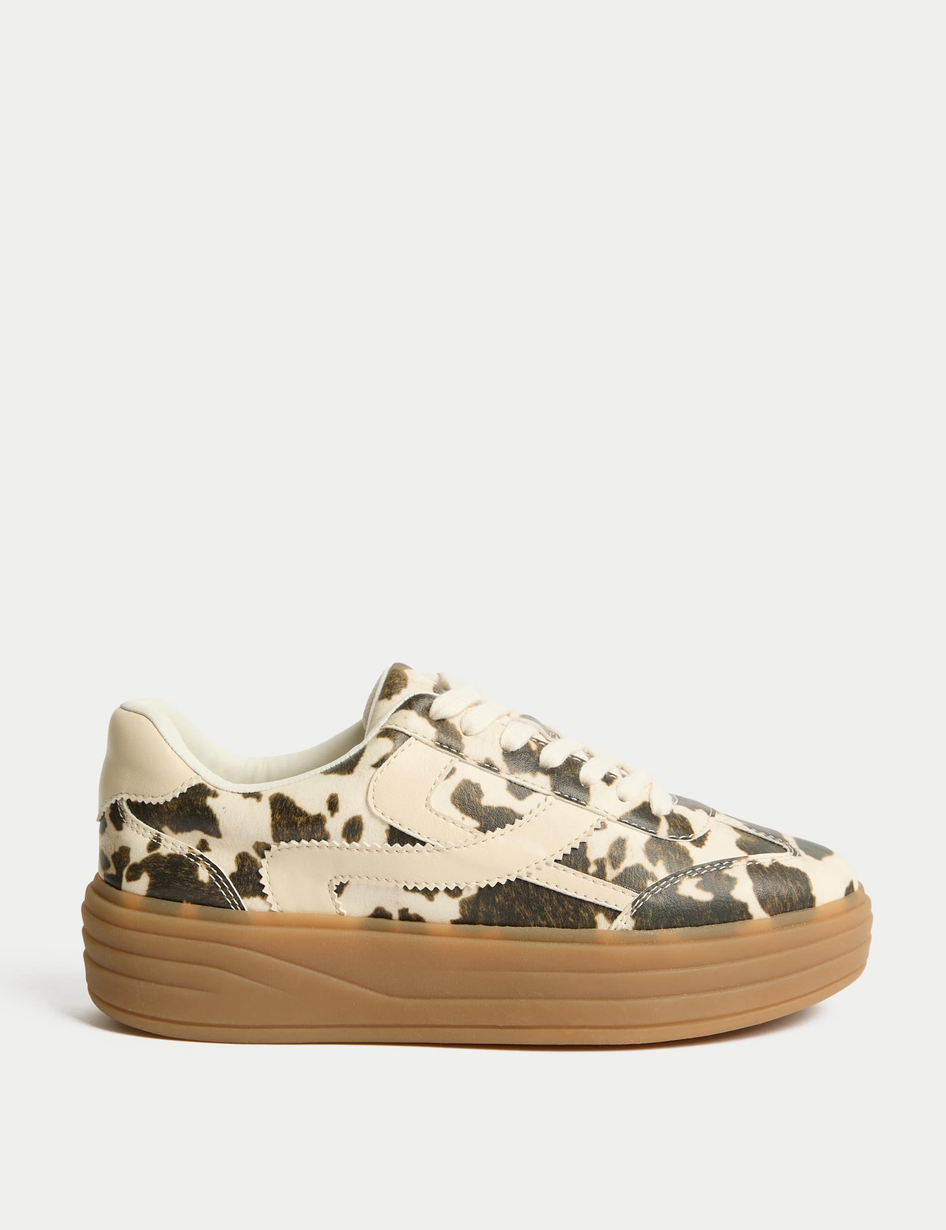 Cow Print Side Detail Platform Trainers