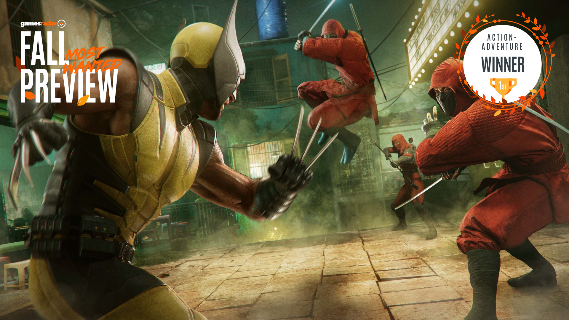 Ninja attack Wolverine in Marvel's Wolverine, with the Fall Preview badge