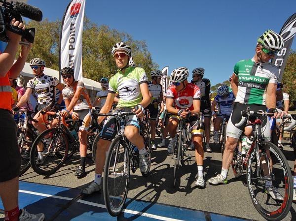 The elite men's field wait for the stage to start.