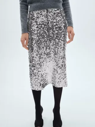 Mango Xjaviera Sequin Skirt, Silver