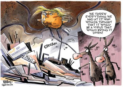 Political Cartoon U.S. Trump coronavirus war of the worlds