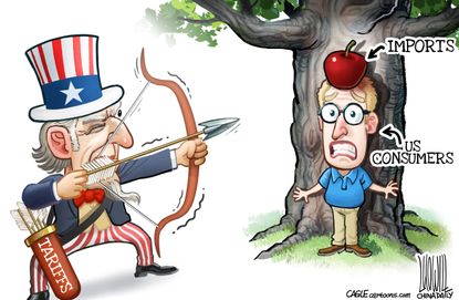 Political cartoon U.S. trade war tariffs imports consumers