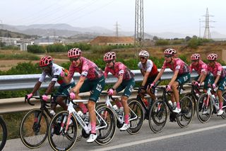 ESTEPONA SPAIN SEPTEMBER 01 LR Merhawi Kudus Ghebremedhin of Eritrea and Julius Van Den Berg of Netherlands and Team EF Education Easypost compete during the 77th Tour of Spain 2022 Stage 12 a 1927km stage from Salobrea Peas Blancas Estepona 1260m LaVuelta22 WorldTour on September 01 2022 in Estepona Spain Photo by Tim de WaeleGetty Images
