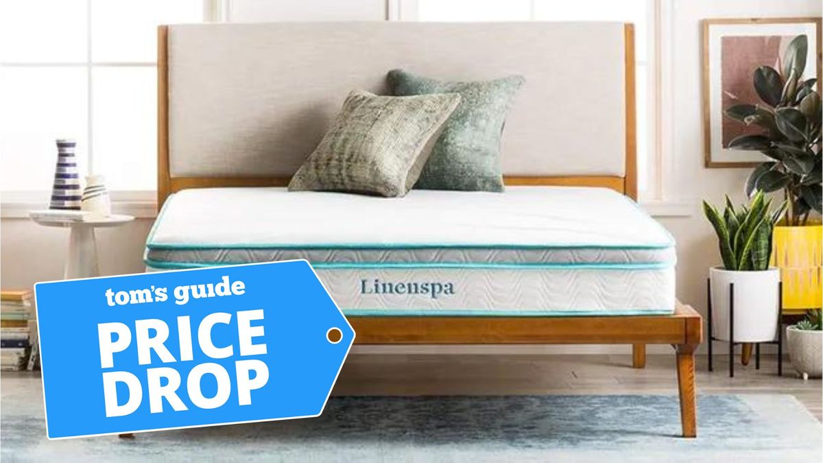 Linenspa Hybrid Memory Foam Mattress with a Tom&#039;s Guide price drop label to indicate it is on sale for under $200 in the extended Memorial Day sale