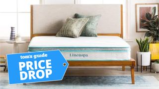 Linenspa Hybrid Memory Foam Mattress with a Tom's Guide price drop label to indicate it is on sale for under $200 in the extended Memorial Day sale