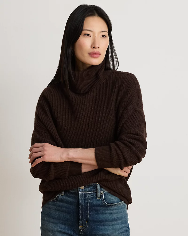 Rib Knit Wool Cashmere Roll Neck Jumper