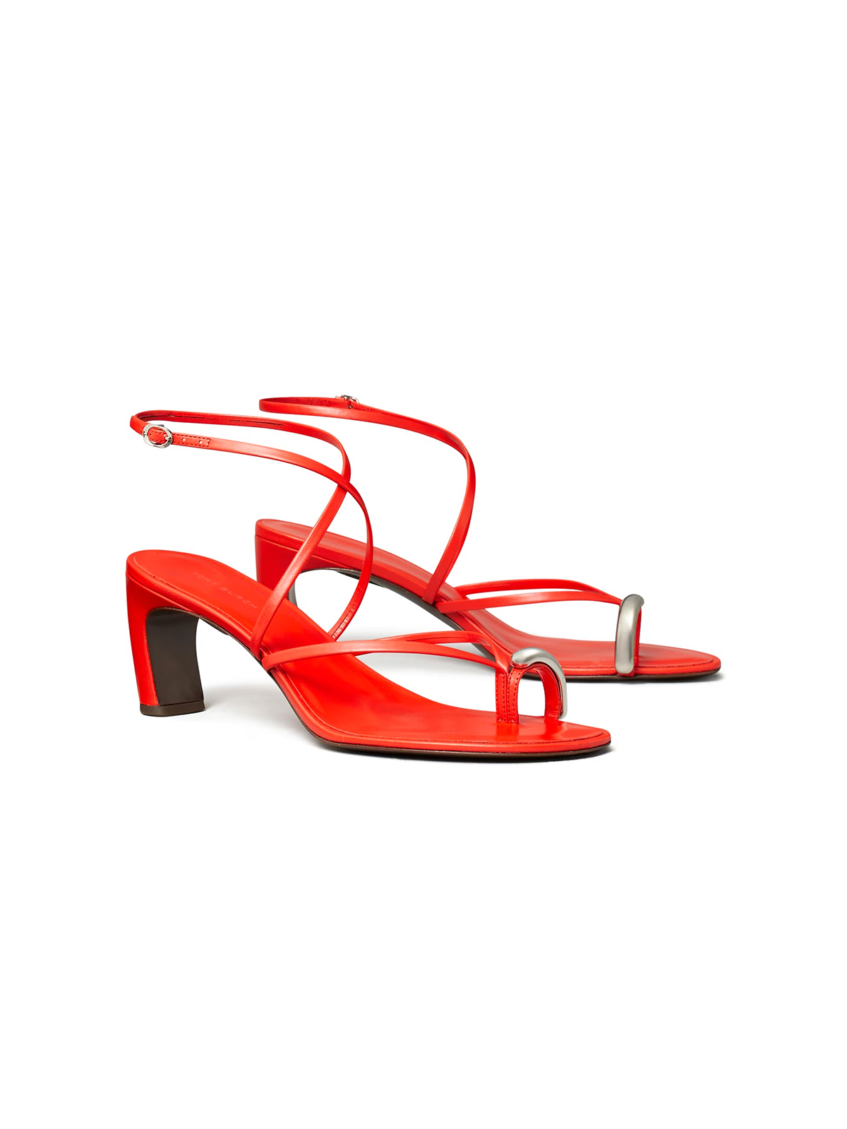 Pierced Multi-Strap Heeled Sandal in Red, Size 10.5