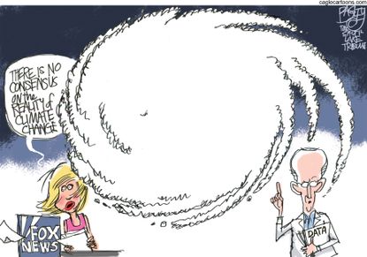 Political cartoon U.S. Hurricanes Fox News climate change deniers