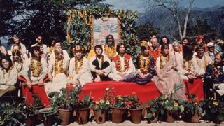 The Beatles and their wives at the Rishikesh in India with the Maharishi Mahesh Yogi
