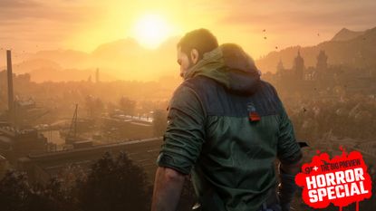 Kyle Crane looks out at the horizon in Dying Light: The Beast with the GR+ Horror Special badge