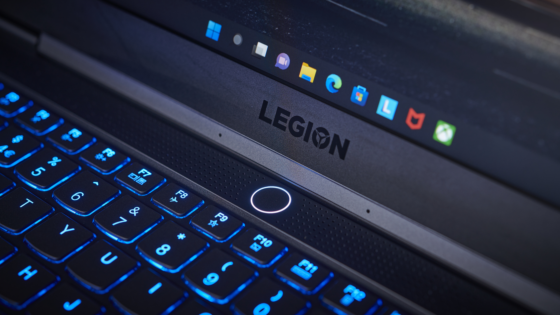 Close up of Lenovo Legion S7 power button.