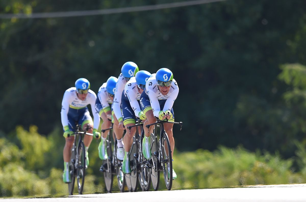 Orica-GreenEge lined out in formation during the TTT