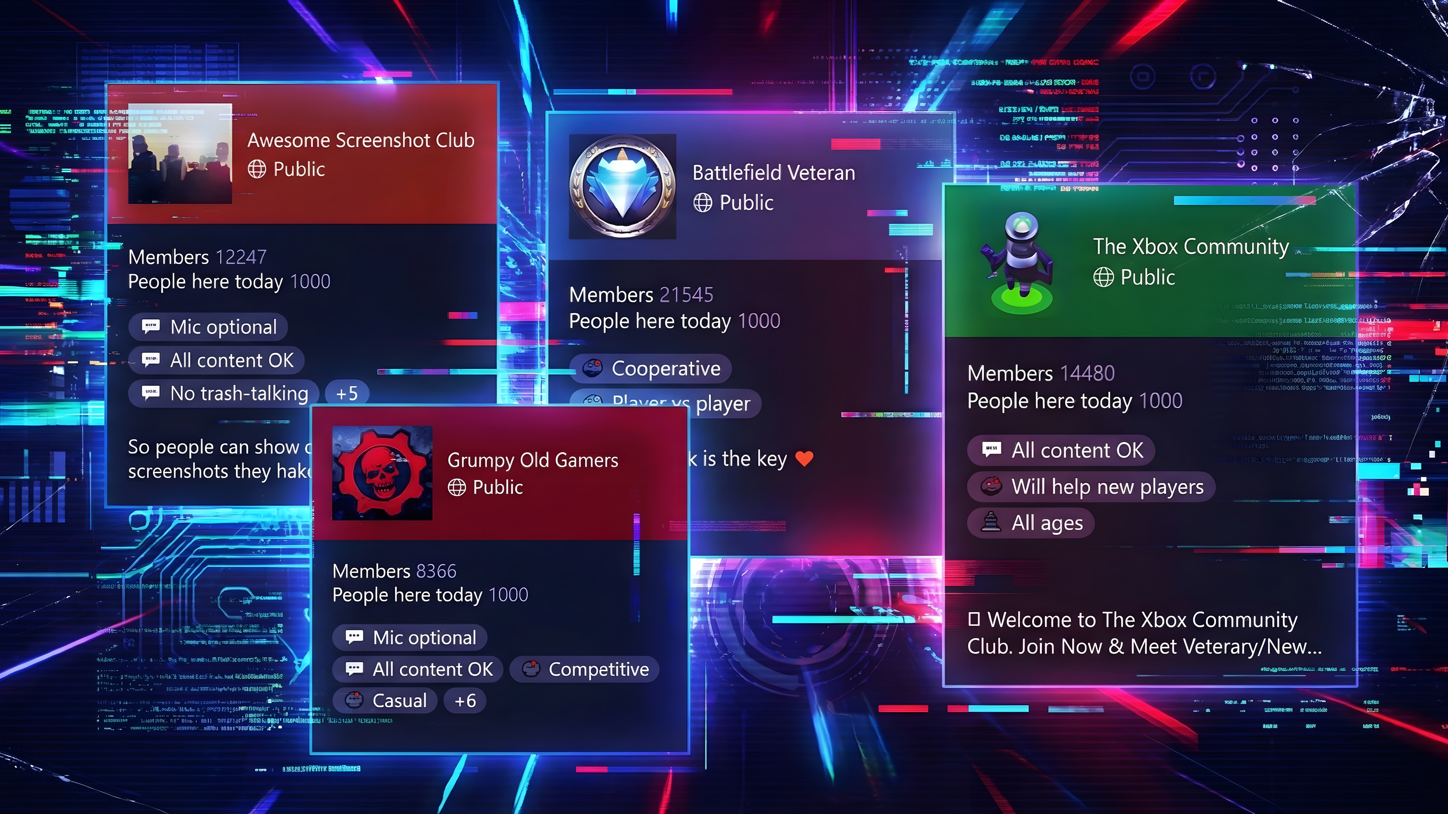 A selection of different Xbox Social Clubs. 
