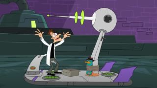 Dr. Doofenshmirtz and Perry the Platypus in Phineas and Ferb.