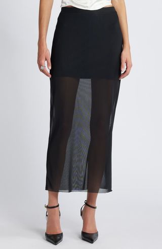 Sheer Mesh Midi Skirt