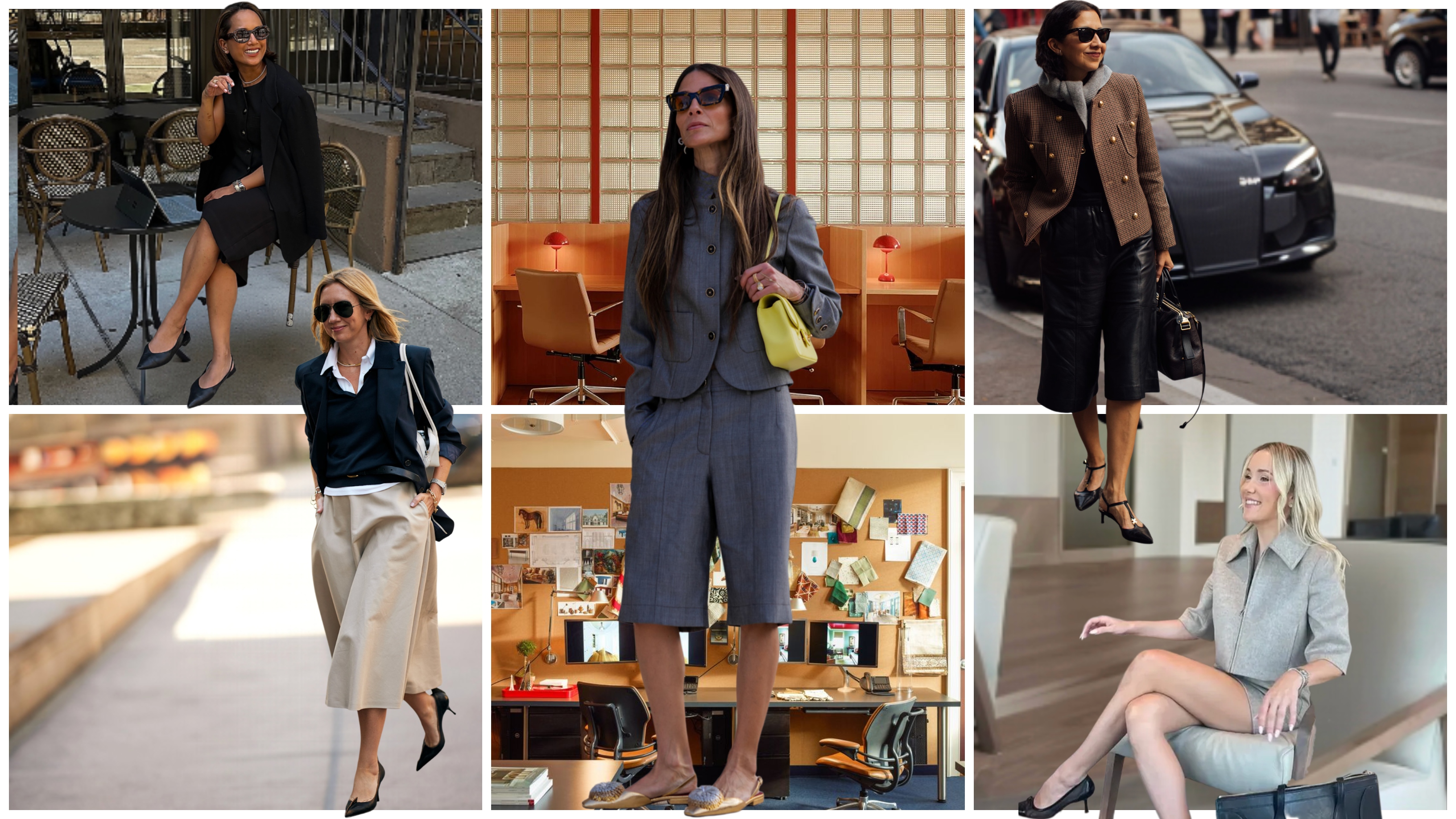 collage of different women wearing professional, office-appropriate shorts