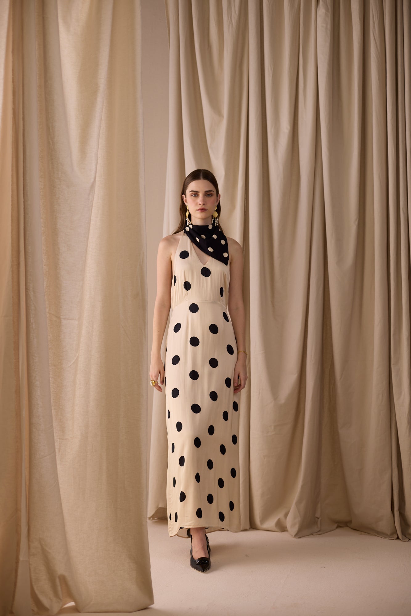 Vera Halter Dress - Xs / Cream Polka Print / Modal
