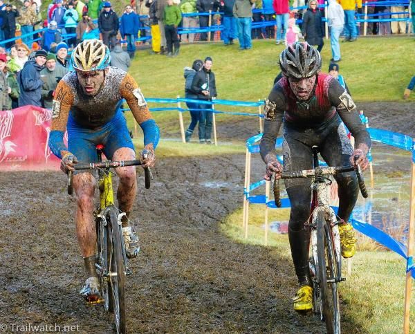 Danny Summerhill and Zach MacDonald going head to head with two laps to go.
