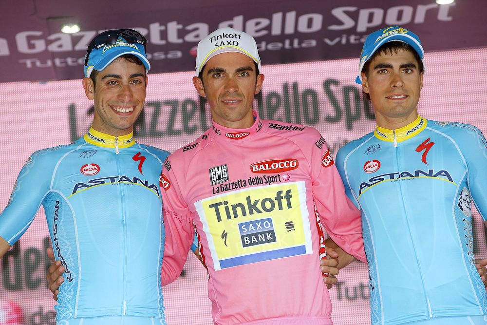 Fabio Aru, Alberto Contador and Mikel Landa on the final overall podium.