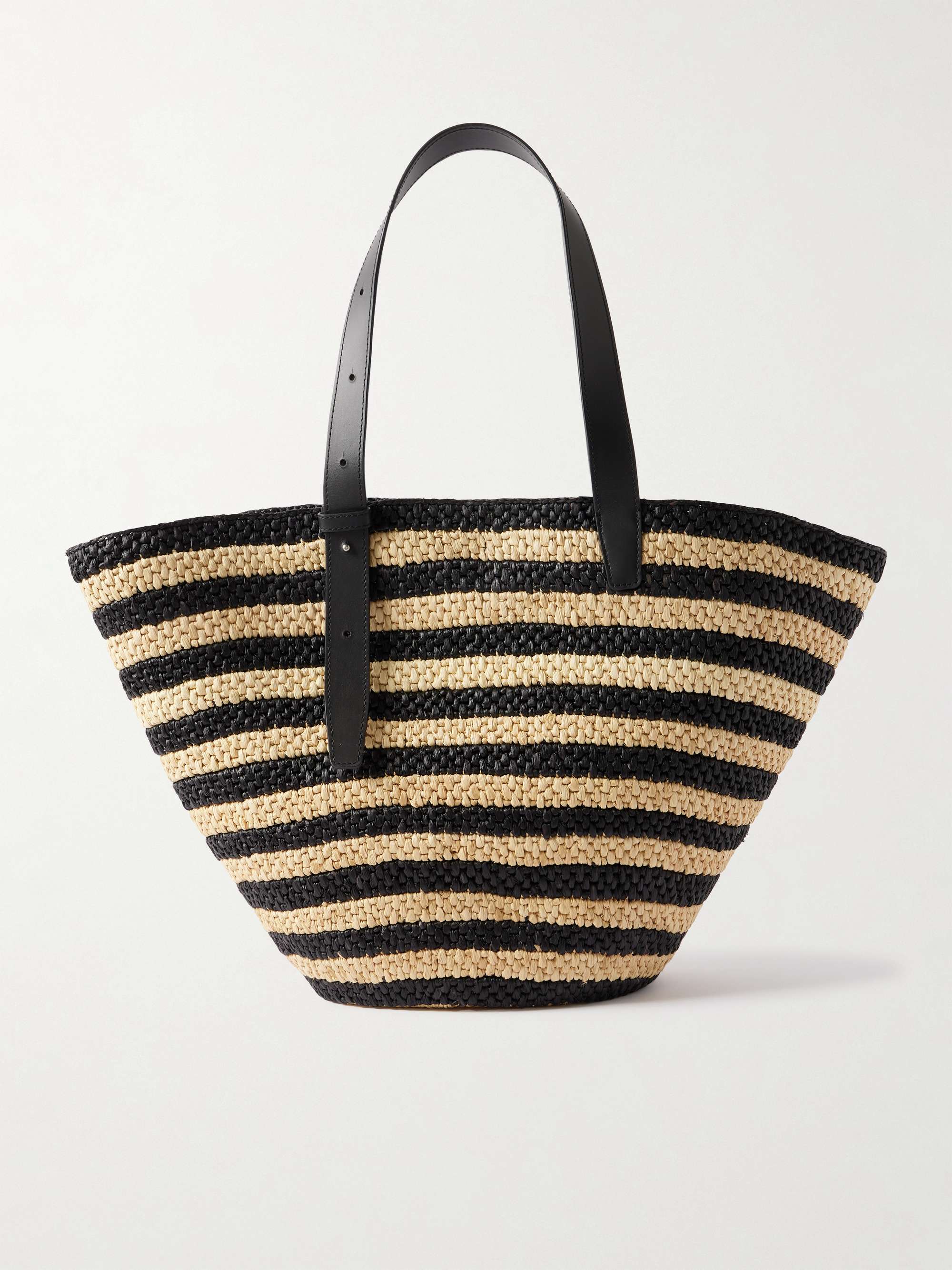 The Bianca Large Leather-Trimmed Striped Raffia Tote