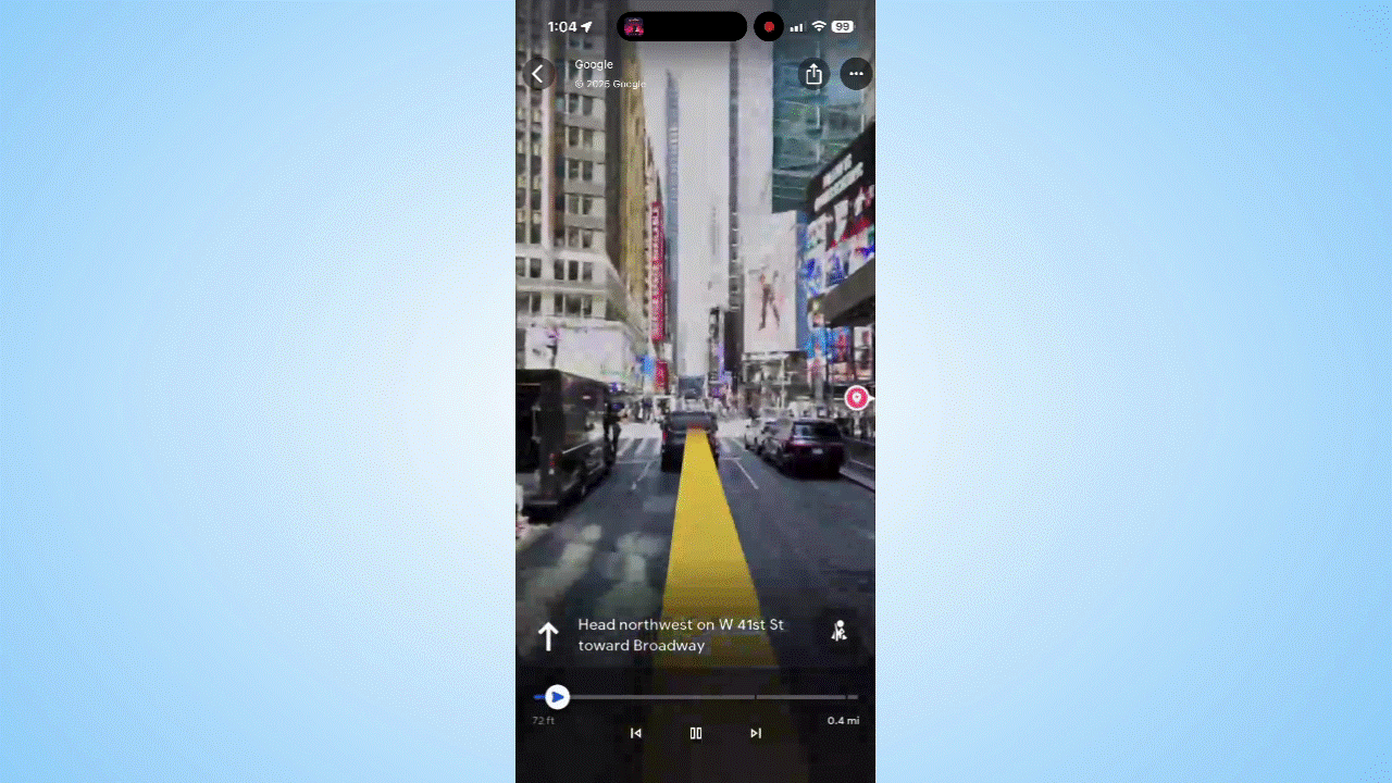 Google Maps Immersive View animations.