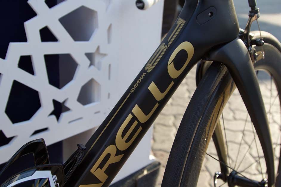 Wiggin's bike is full of gold accents in honour of his Olympic titles