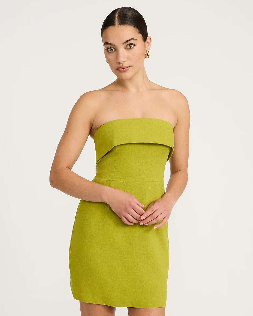 express, Linen-Blend Fold Over Strapless Mini Tube Sheath Dress