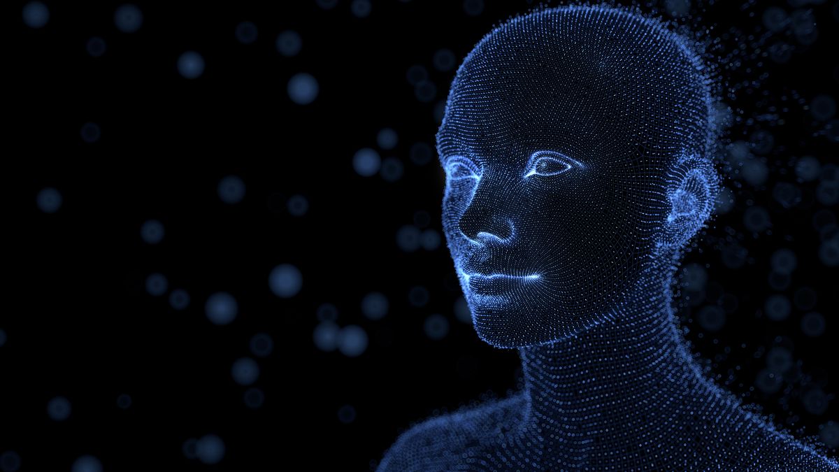 An abstract image showing a digital version of a human head to represent artificial intelligence