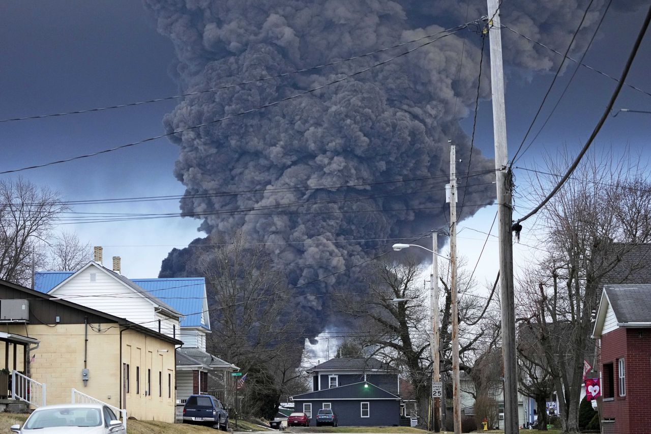 Black smoke above East Palestine, Ohio.