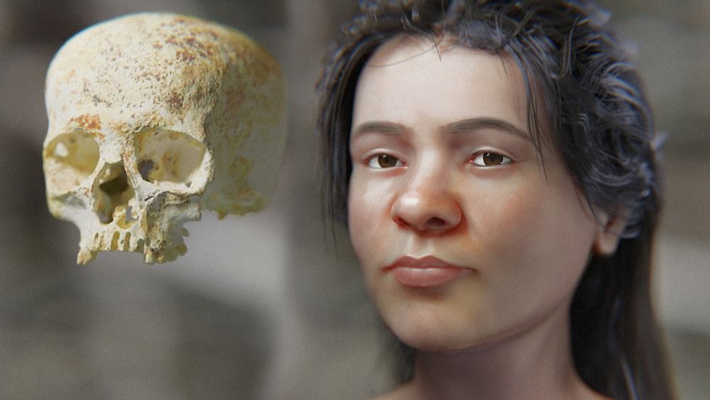 A facial approximation of a Bronze Age woman.