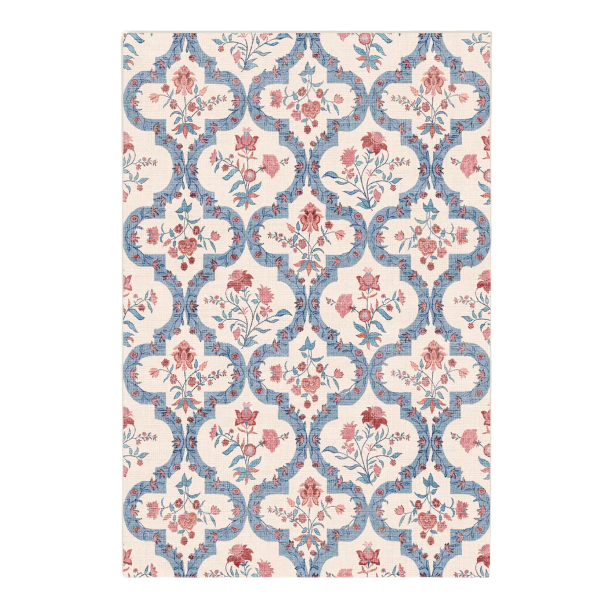an outdoor rug with floral motifs