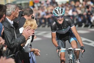 Andy Schleck (Leopard Trek) on the climb to the finish